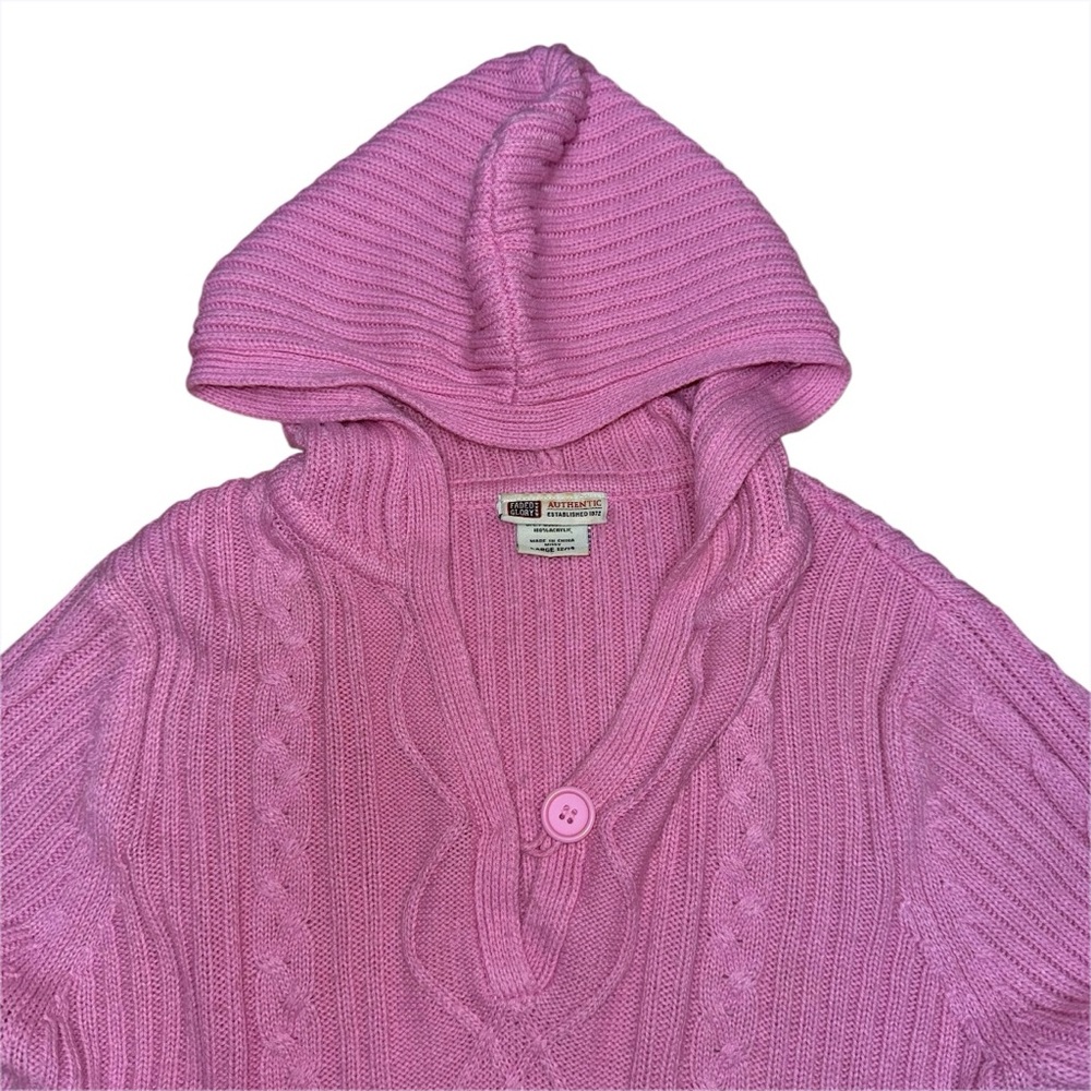 Vintage Y2K Faded Glory Pink Hooded Cable Knit Sweater Ribbed Missy L Fits S/M - Picture 3 of 7